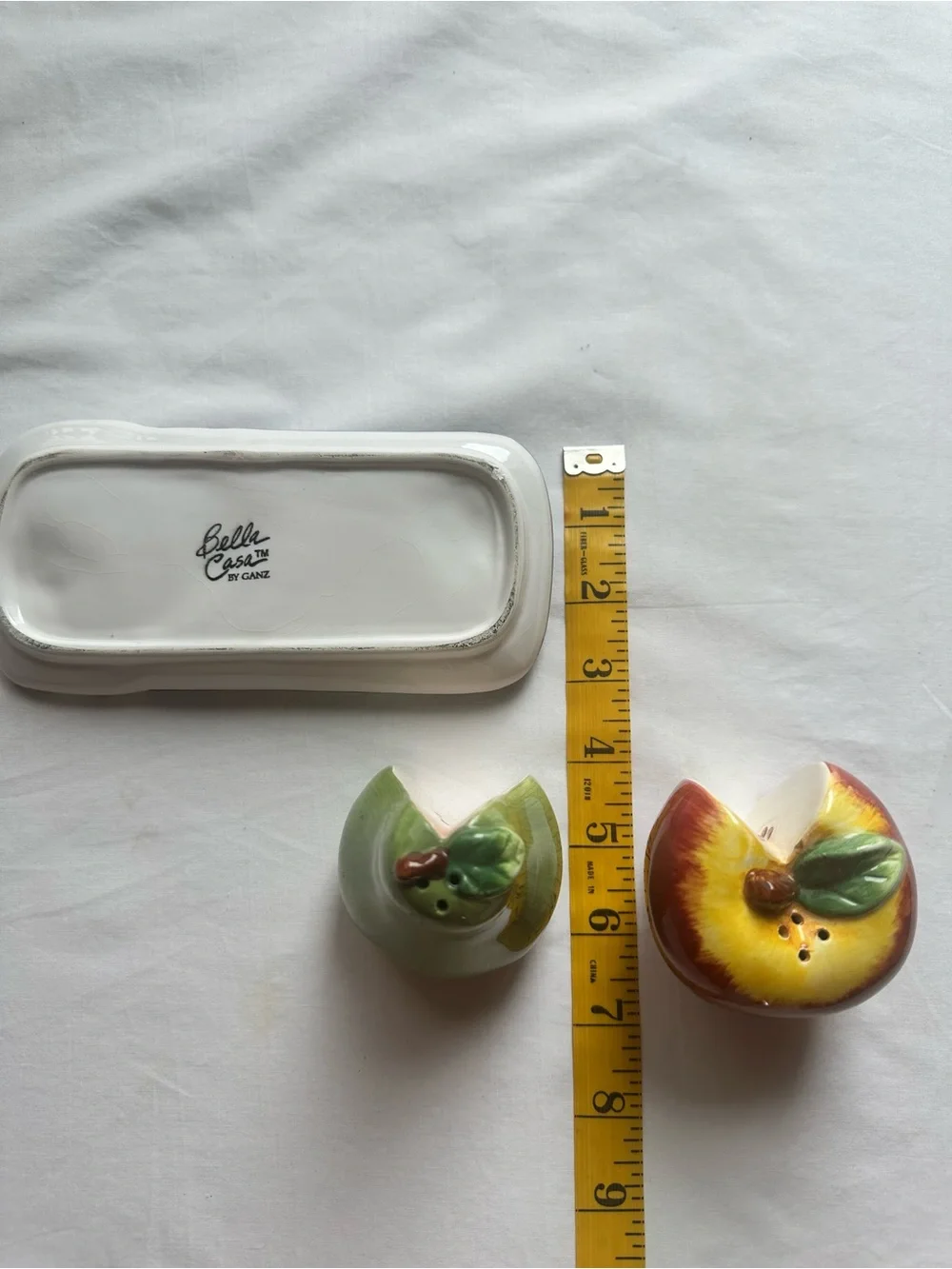 Vintage Bella Casa by Ganz Apple & Pear Salt & Pepper Shakers with Tray